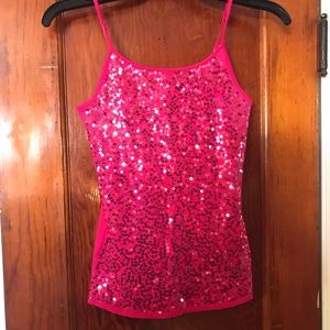 Justice pink sequin tank top with built in bra